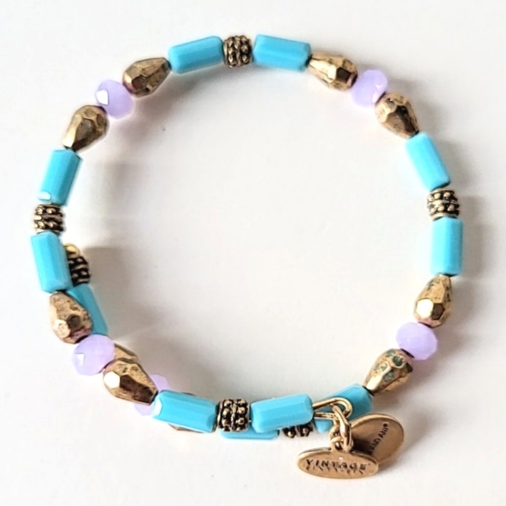 ALEX AND ANI BLUE & LAVENDER BEAD BRACELET - VINTAGE SIXTY-SIX LINE - Picture 1 of 4